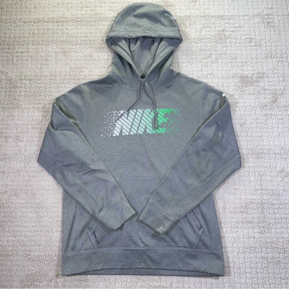 Nike Hoodie Sweater M Gray Therma Fit Pocket Fleece Logo